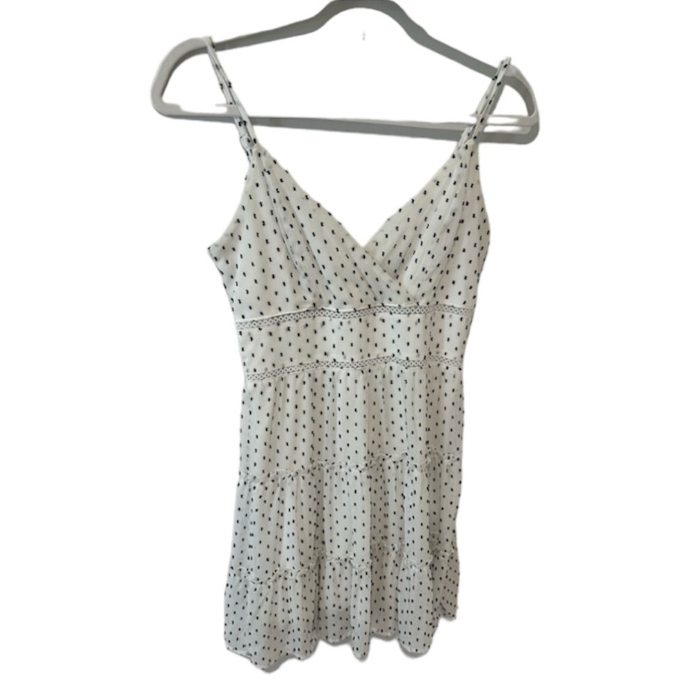 TRIXXI White With Black Polka Dot Spaghetti Strap Dress Size S